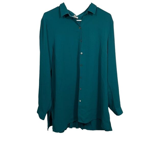 J. Jill Teal Long Sleeve Button Down Flowy Blouse - Picture 1 of 5
